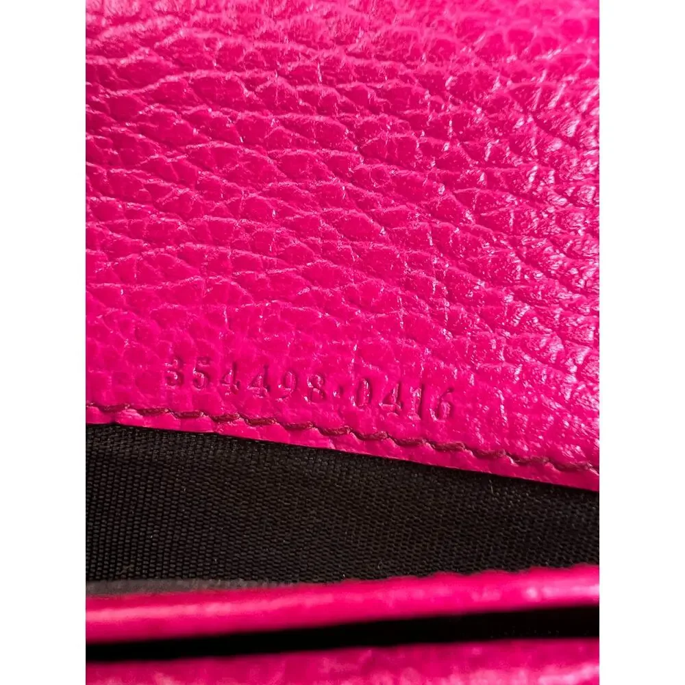 Gucci Pink Pebbled Leather Continental Wallet Box Card Chain Italy 354498